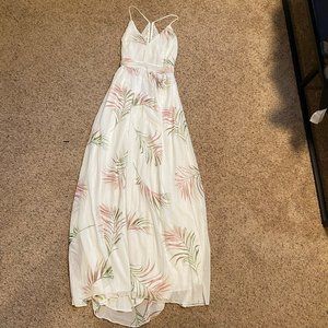 White Leaf Print Maxi Dress